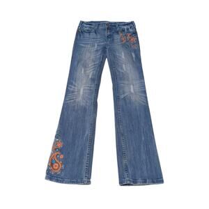 Embroidered Blue Wide Leg Women's Jeans